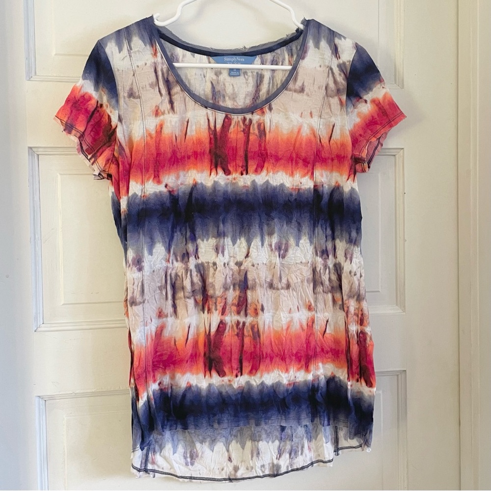 Simply Vera Wang tie dye stripe banded stripes red purplish blue white